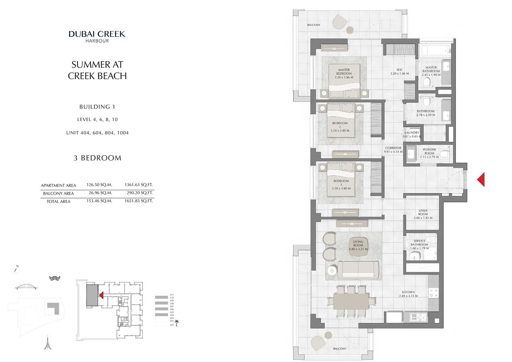 3 Br Building 1 Level-5-7-9 Unit 504-704-904, Size 1651 Sq Ft